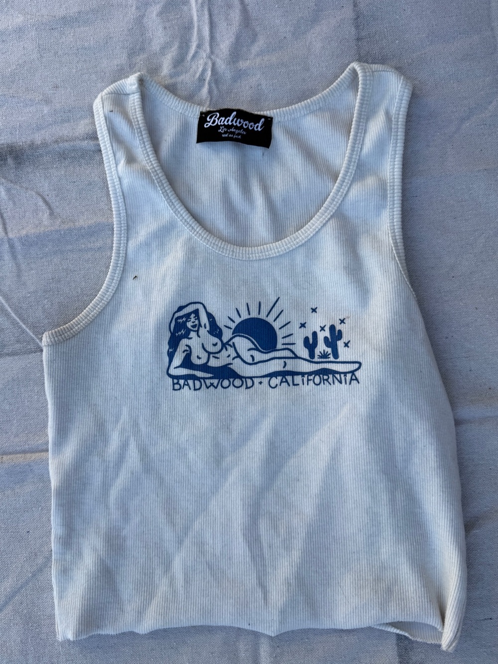 Badwood white Ribbed Crop Tank